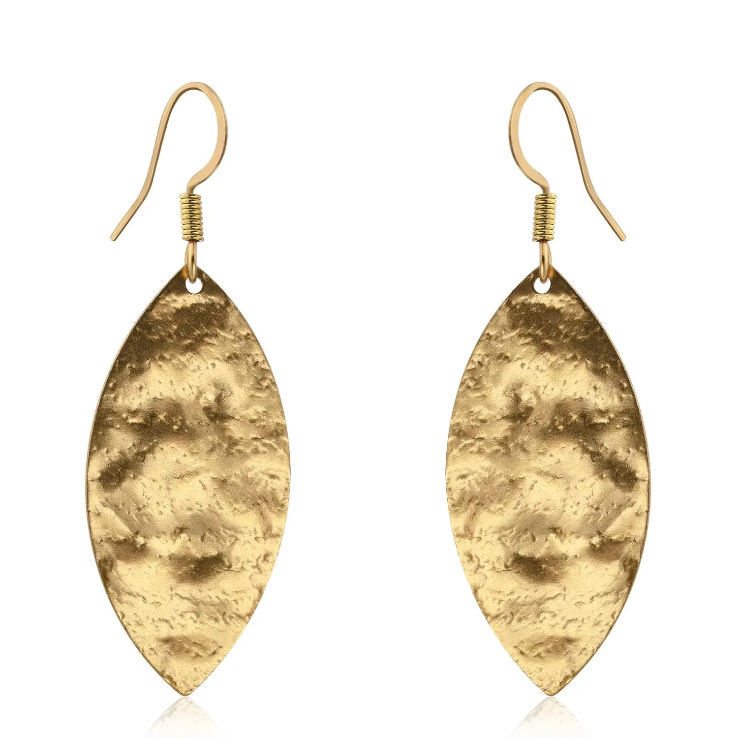 Hammered Gold Leaf Earrings for Women 14K Gold Plated Handmade Earrings Hypoallergenic Unique Earrings Dangle Earrings for Women