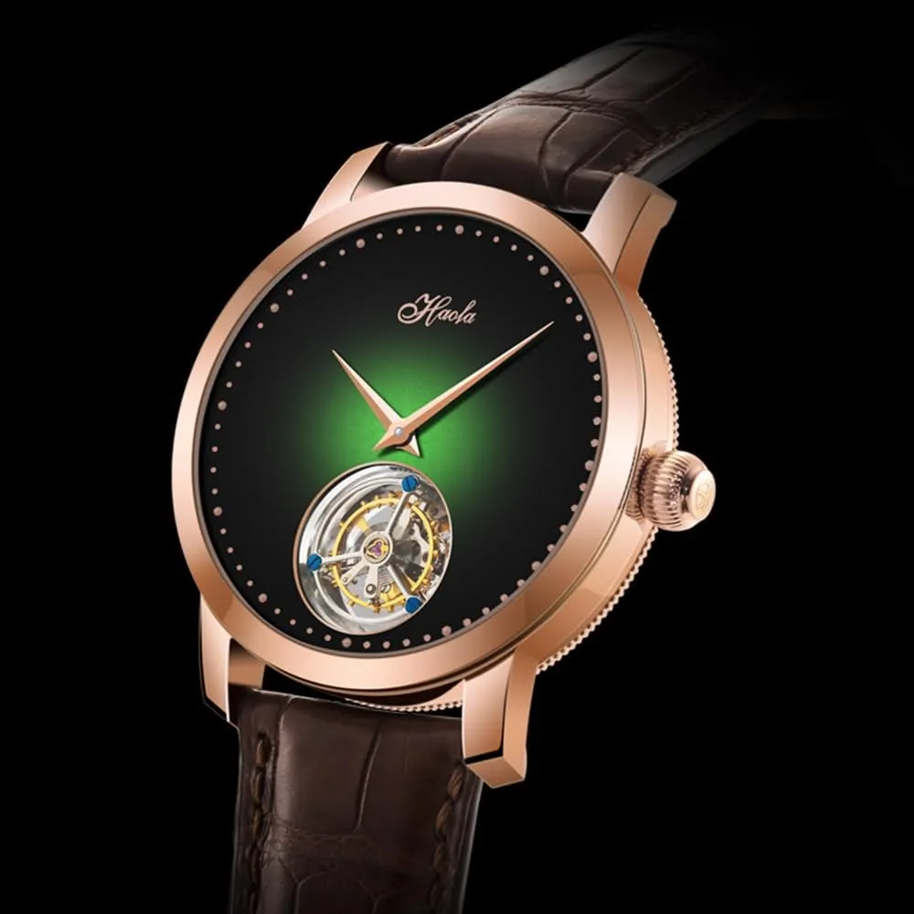 Haofa Rose Gold Flying Tourbillon Mechanical Men Watch Hand Wind Man Wristwatches Sapphire Crystal Fashion Luxury Watches for Men 1027