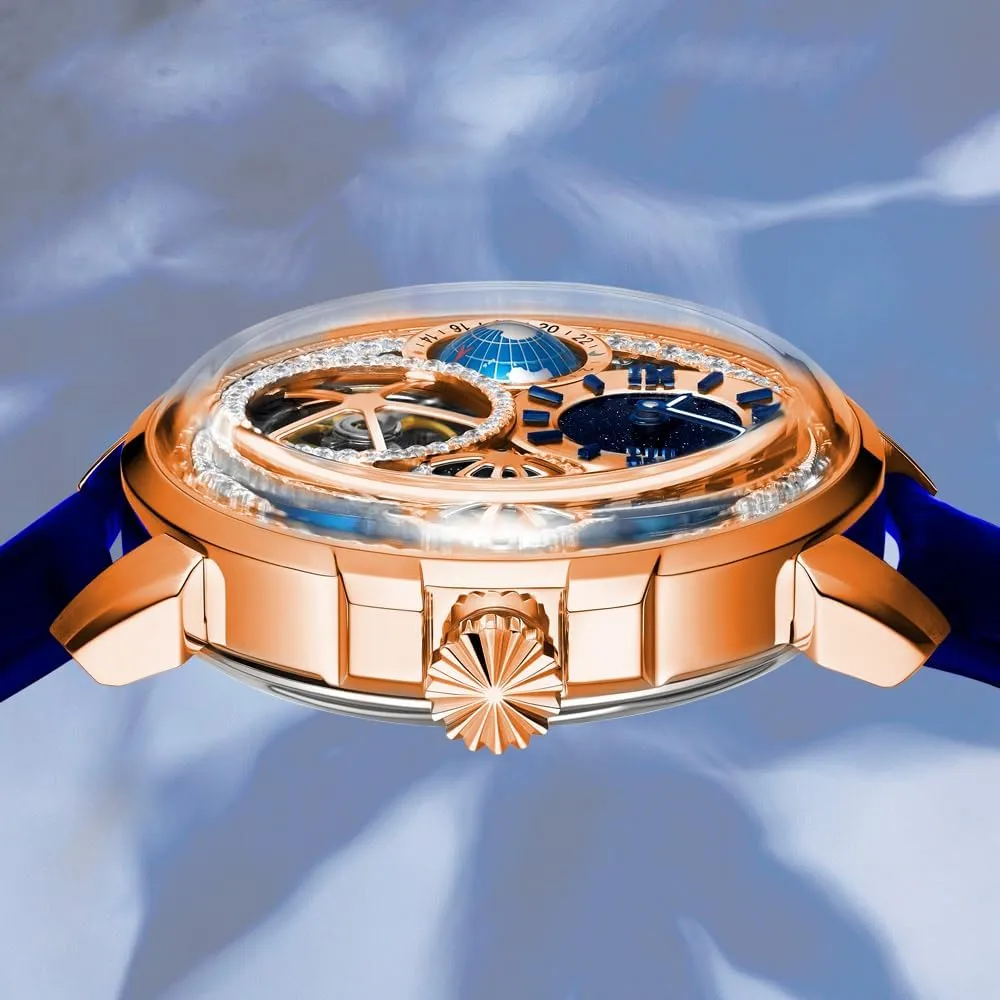 HEMUDU Crystal Watches Hand-Wind Genuine Flying Tourbillon Luxury Mechanical Watch Brilliant Diamonds 3D Dial for Men Women