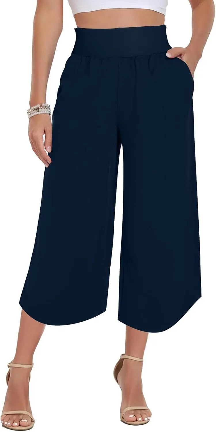 High Elastic Waisted Pants for Womens Plus Size Wide Leg Drawstring Yoga Pant Casual Loose Trousers with Pockets