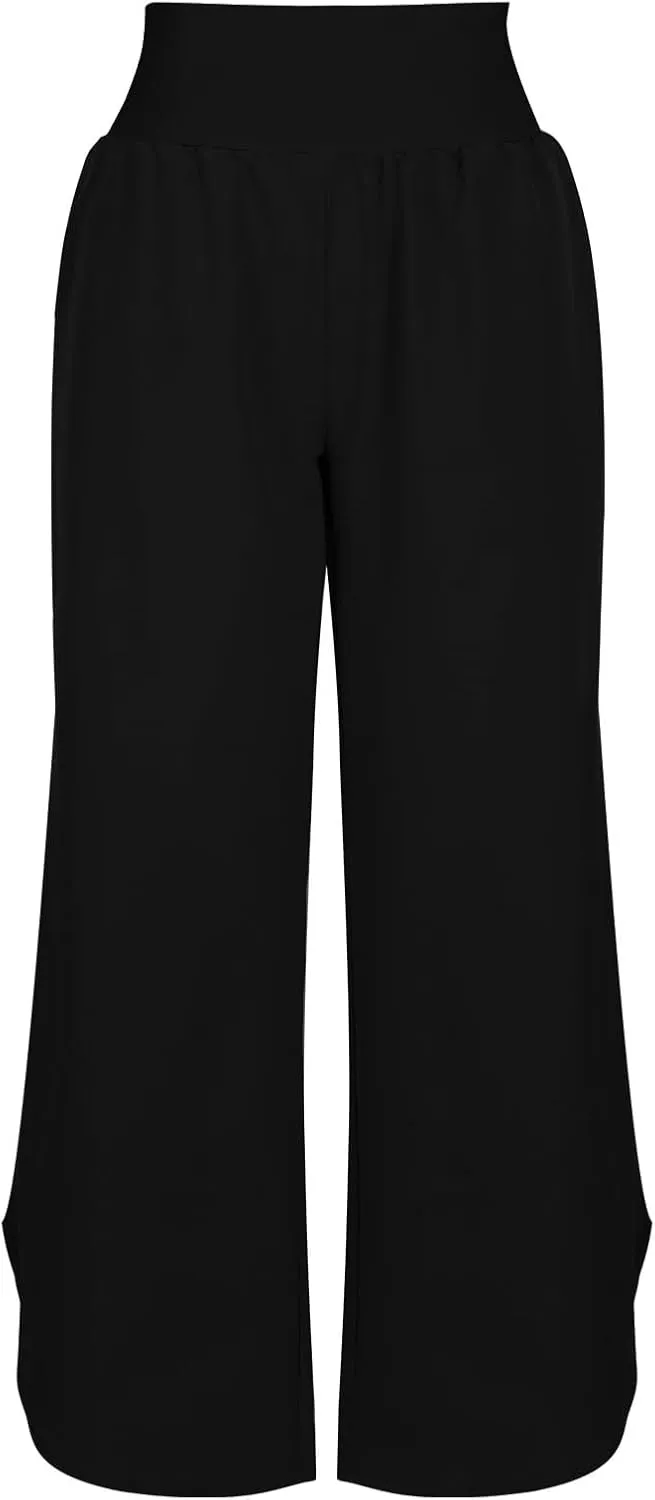 High Elastic Waisted Pants for Womens Plus Size Wide Leg Drawstring Yoga Pant Casual Loose Trousers with Pockets