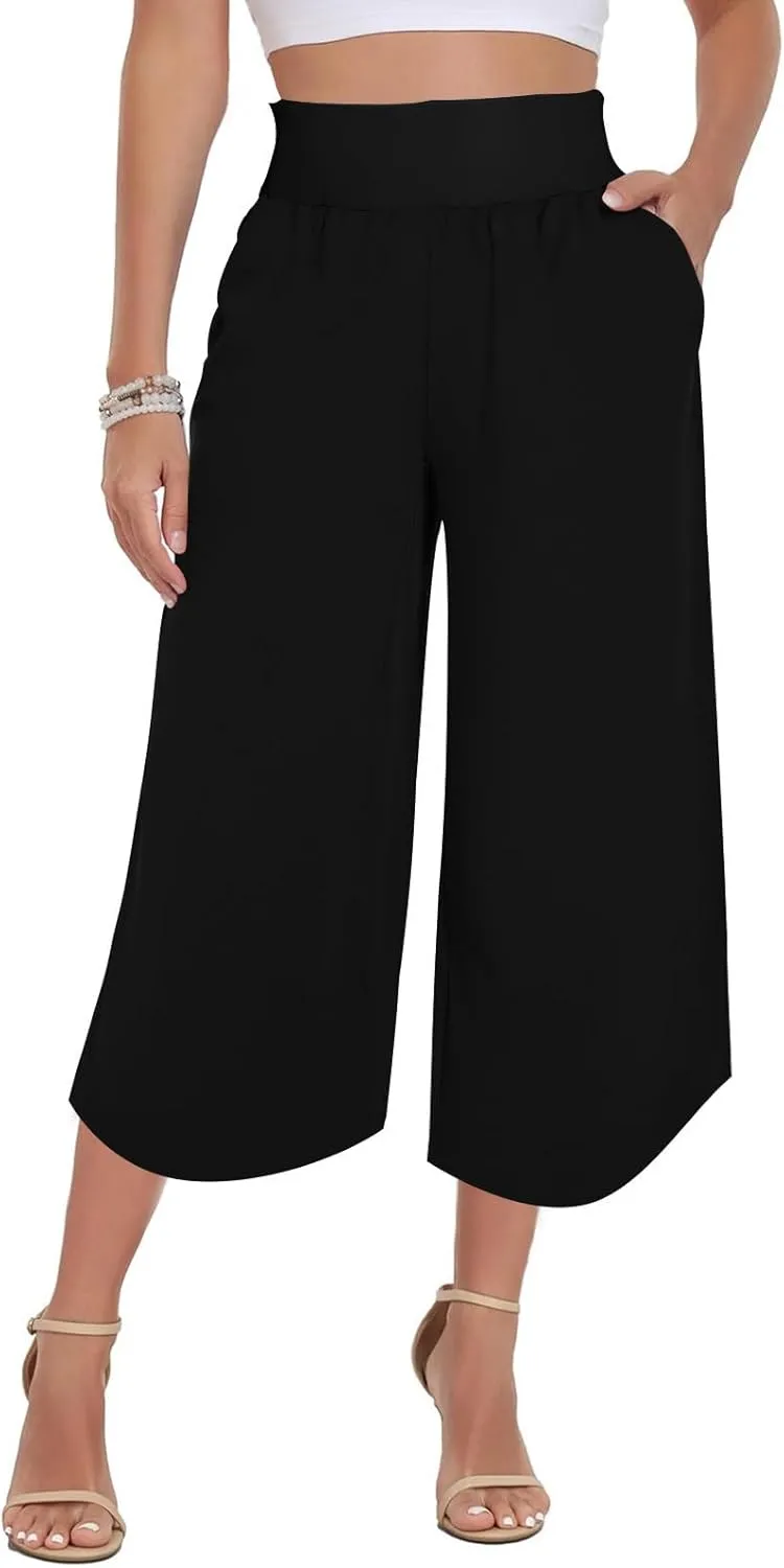 High Elastic Waisted Pants for Womens Plus Size Wide Leg Drawstring Yoga Pant Casual Loose Trousers with Pockets