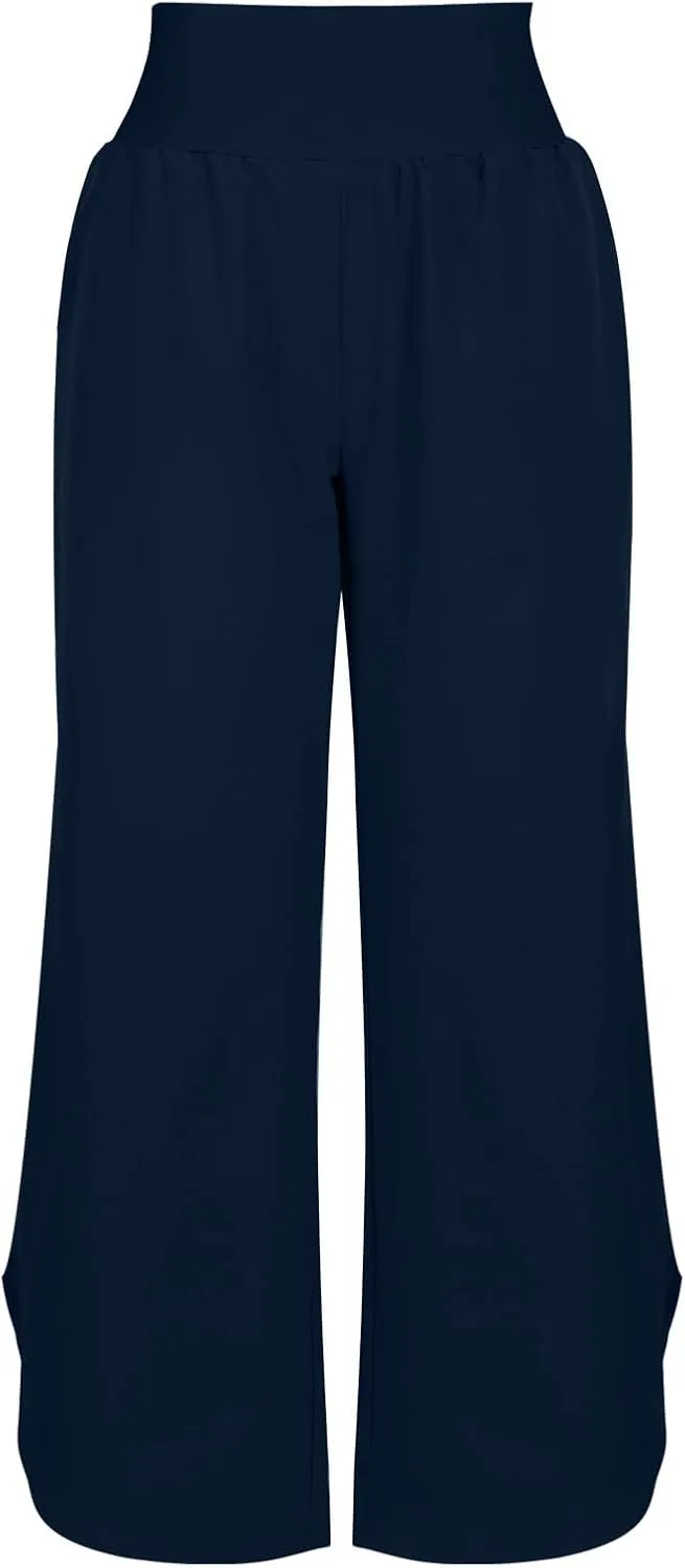 High Elastic Waisted Pants for Womens Plus Size Wide Leg Drawstring Yoga Pant Casual Loose Trousers with Pockets