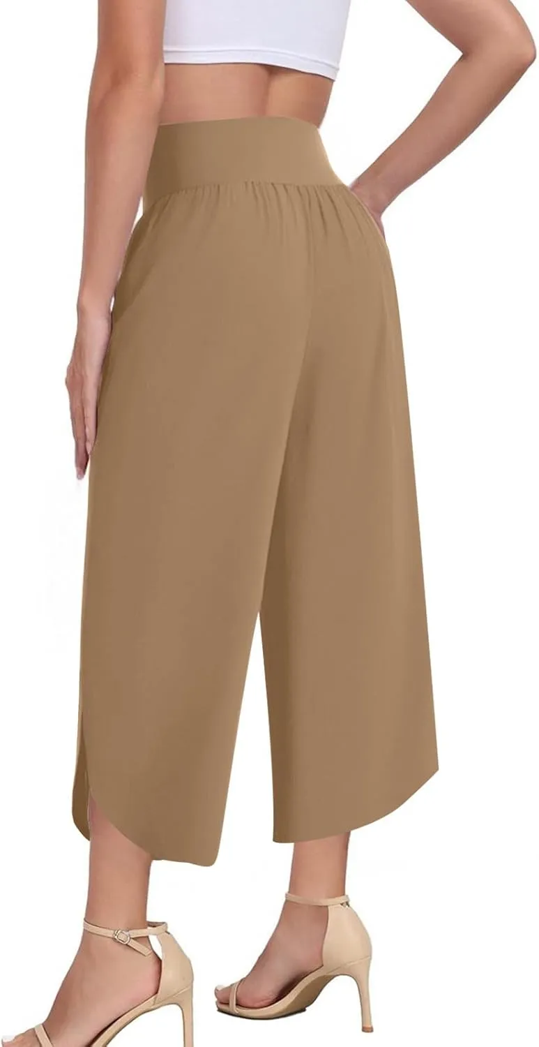 High Elastic Waisted Pants for Womens Plus Size Wide Leg Drawstring Yoga Pant Casual Loose Trousers with Pockets