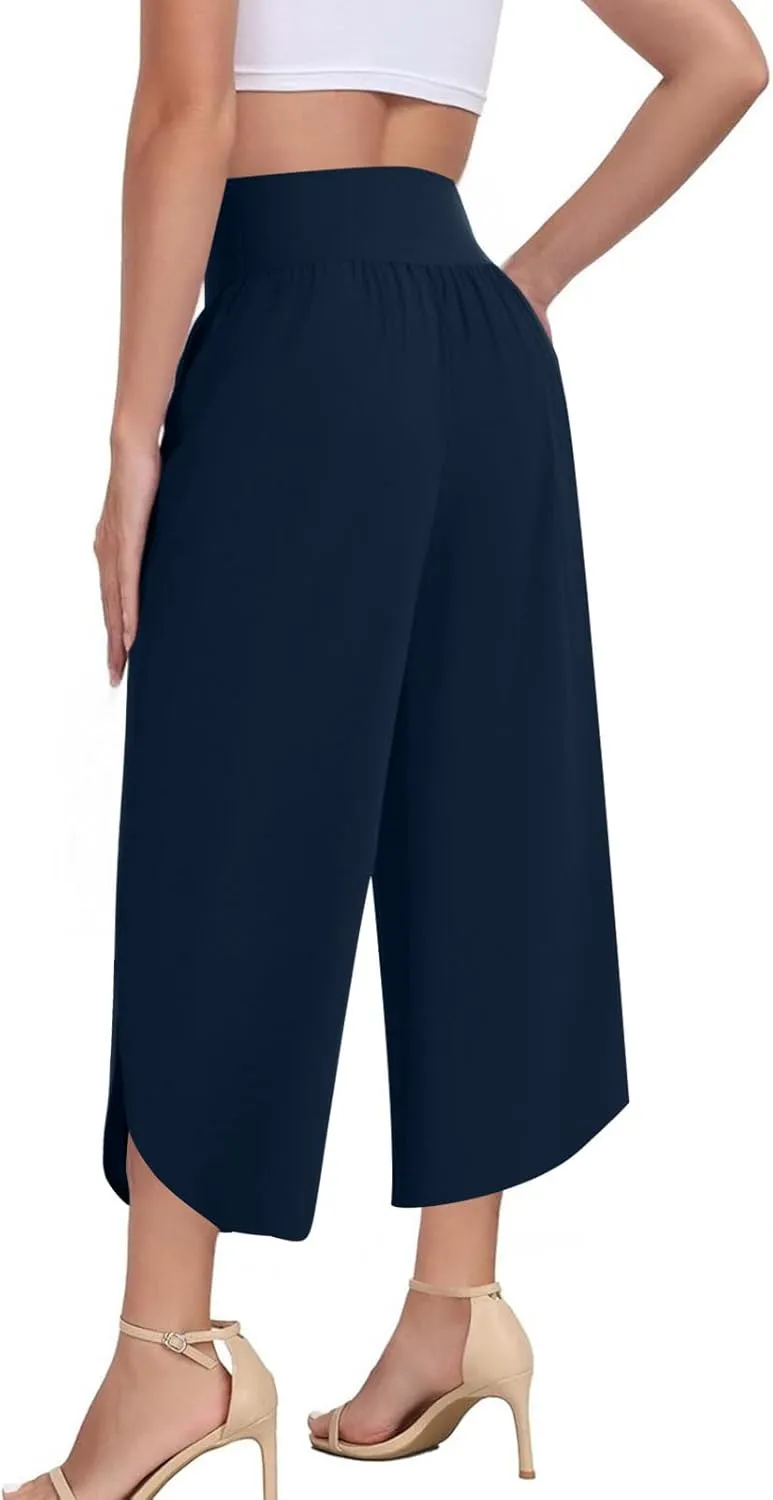 High Elastic Waisted Pants for Womens Plus Size Wide Leg Drawstring Yoga Pant Casual Loose Trousers with Pockets