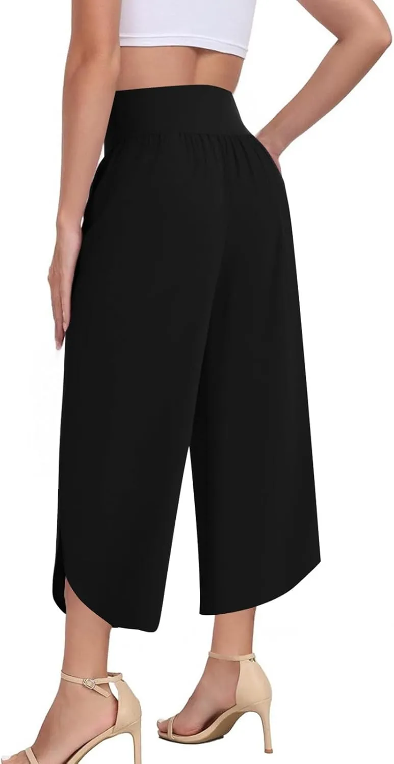 High Elastic Waisted Pants for Womens Plus Size Wide Leg Drawstring Yoga Pant Casual Loose Trousers with Pockets