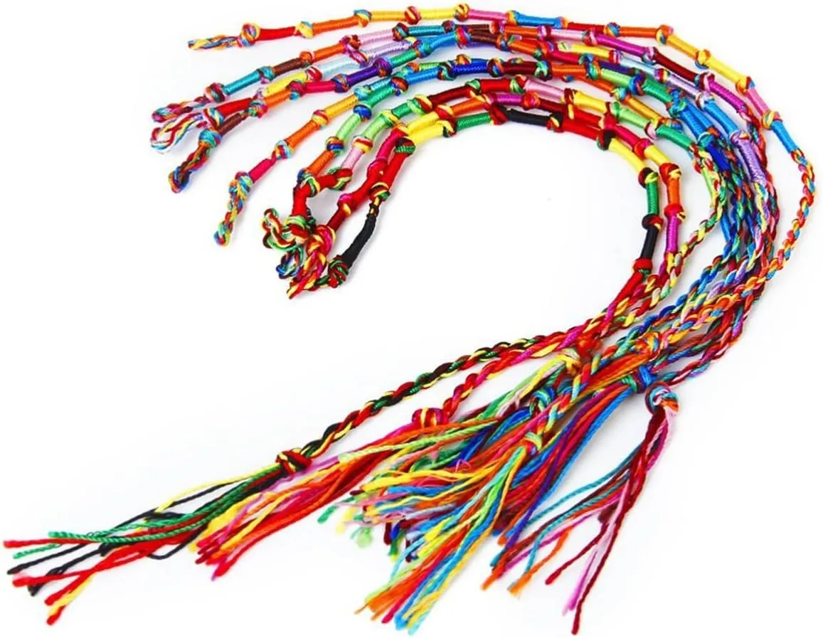 Hippie Style Knurled Braided 9pcs Woven Thread Bracelets Random Sizes 8-9.5 Inches