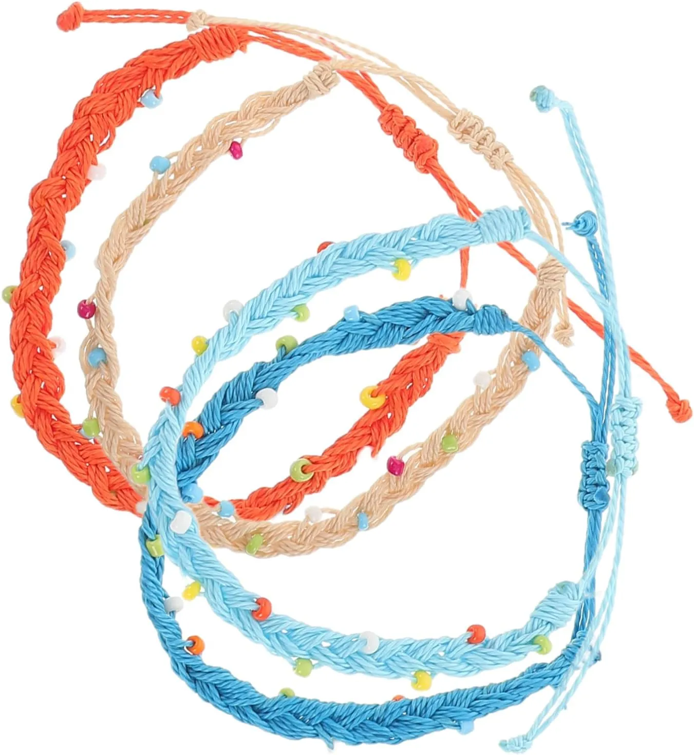HOMSFOU 4Pcs Waxed Thread Bracelets Handmade Beaded Jewelry for Couples Friends Family Adjustable Stylish Accessories