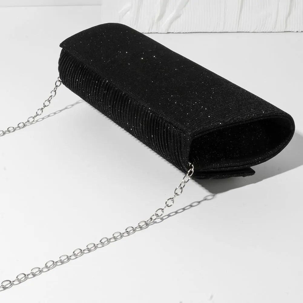 Hycurey Bow-Tie Evening Bag Glitter Rhinestones Dressy Clutch Purses Elegant Handbags for Wedding Party with Chain Strap