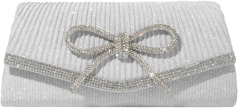 Hycurey Bow-Tie Evening Bag Glitter Rhinestones Dressy Clutch Purses Elegant Handbags for Wedding Party with Chain Strap