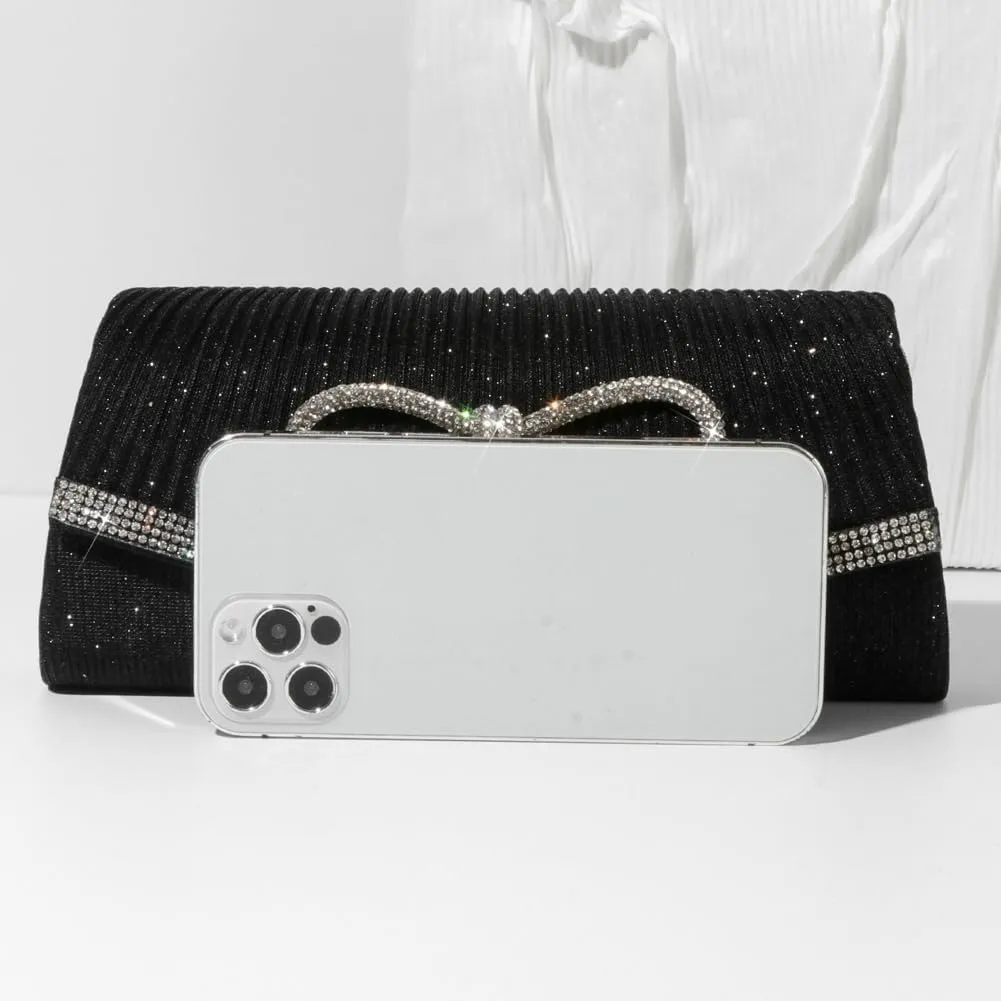 Hycurey Bow-Tie Evening Bag Glitter Rhinestones Dressy Clutch Purses Elegant Handbags for Wedding Party with Chain Strap