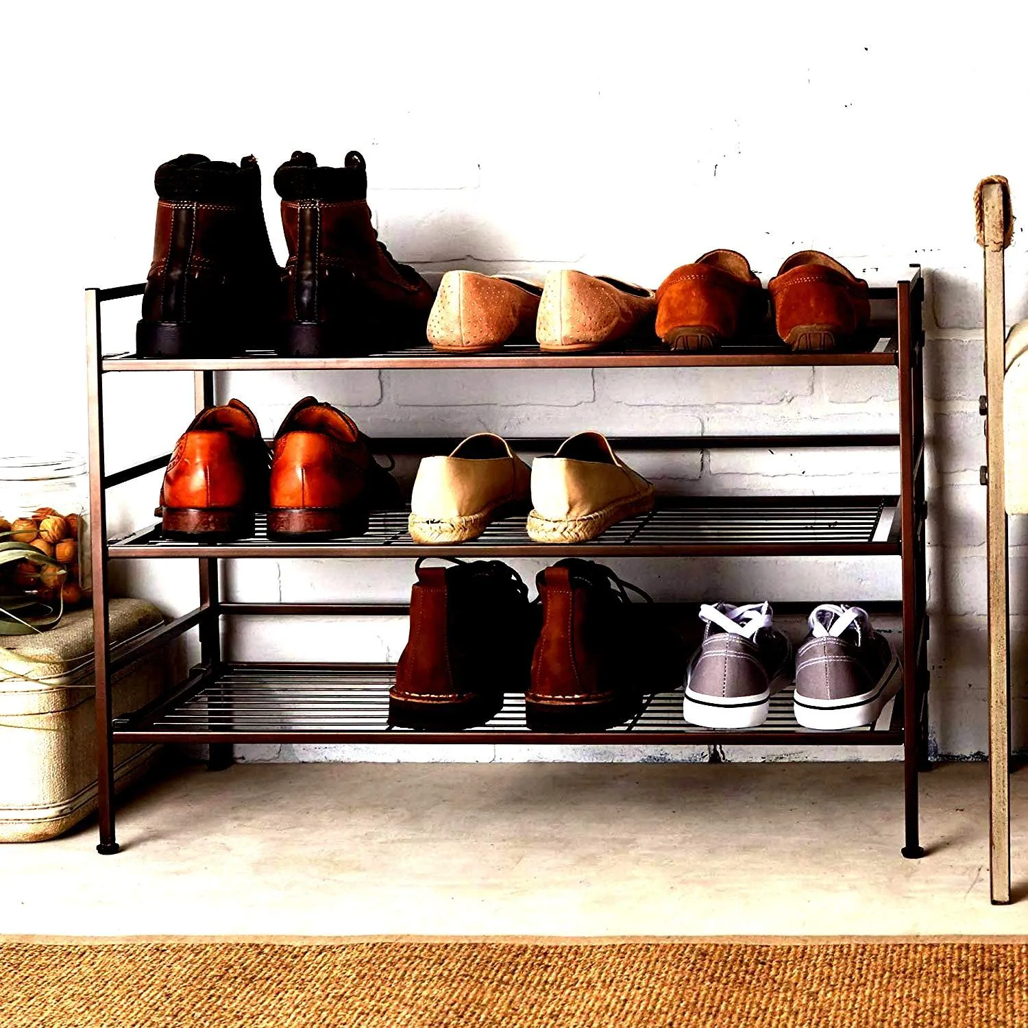 INDIAN DECOR 28148 Basics 9-Pair Shoe Rack, Metal Shoe rack, Shoe storage, Space saving Shoe rack - Black