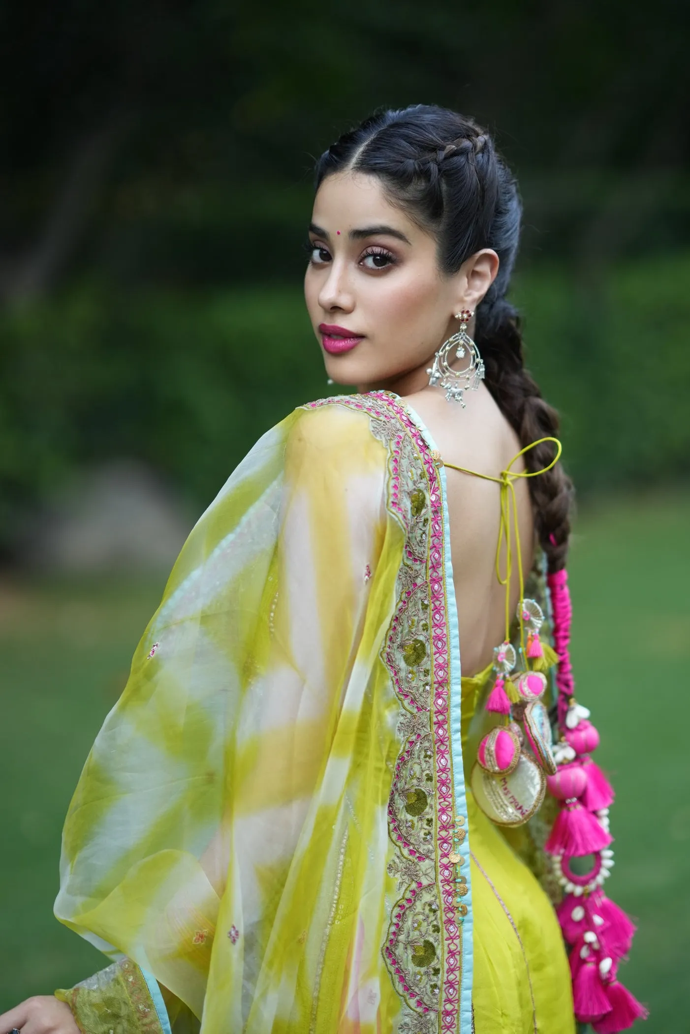 Janhvi Kapoor Bright Lime Short Sequins KurtiSet