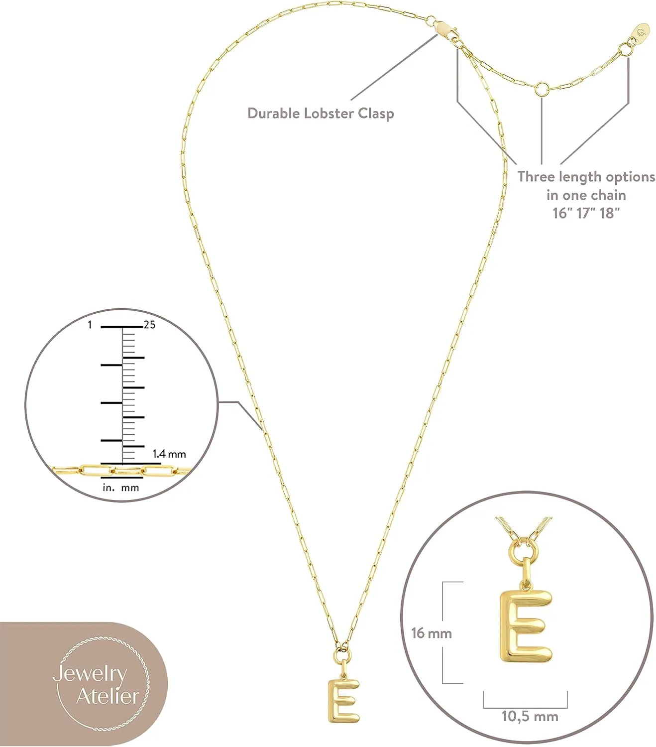 Jewelry Atelier Gold-Filled Initial Necklace for Women  Layered Initial Necklace with A-Z Pendant  14k Gold-Filled Paperclip Chain Cute Layered Gold Choker  Gold Jewelry for Women