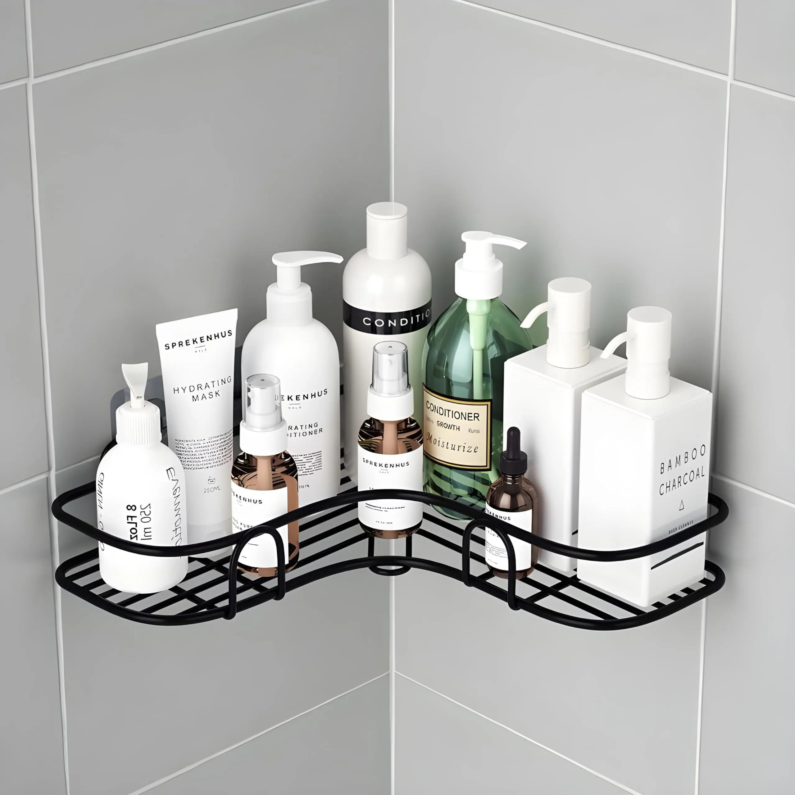 JIALTO Bathroom Accessories 2 Pcs Set of Bathroom Shelf for Wall and Corner Shelf, Ideal Bathroom Organiser for Maximizing Space (Black)
