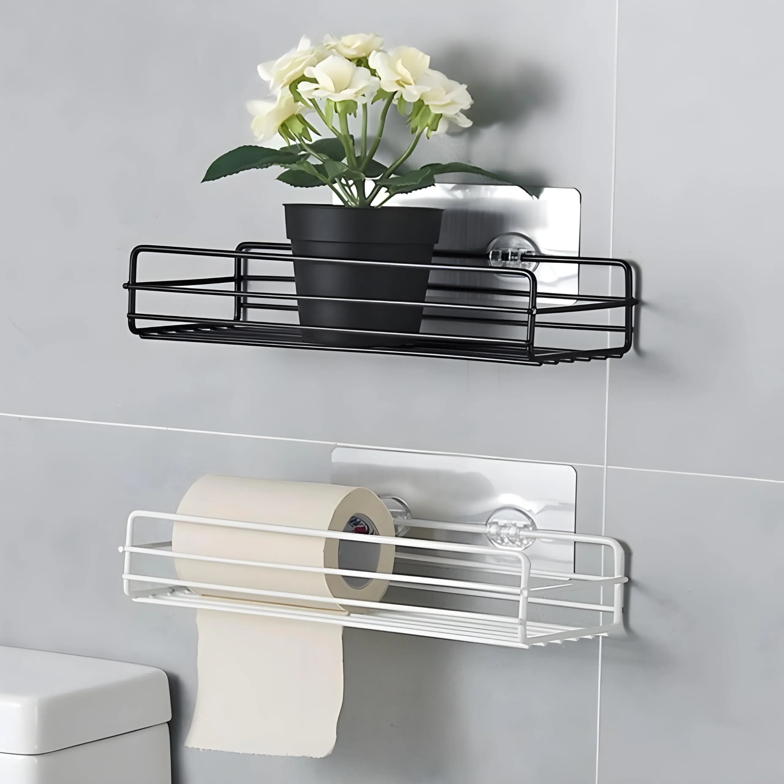 JIALTO Bathroom Accessories 2 Pcs Set of Bathroom Shelf for Wall and Corner Shelf, Ideal Bathroom Organiser for Maximizing Space (Black)