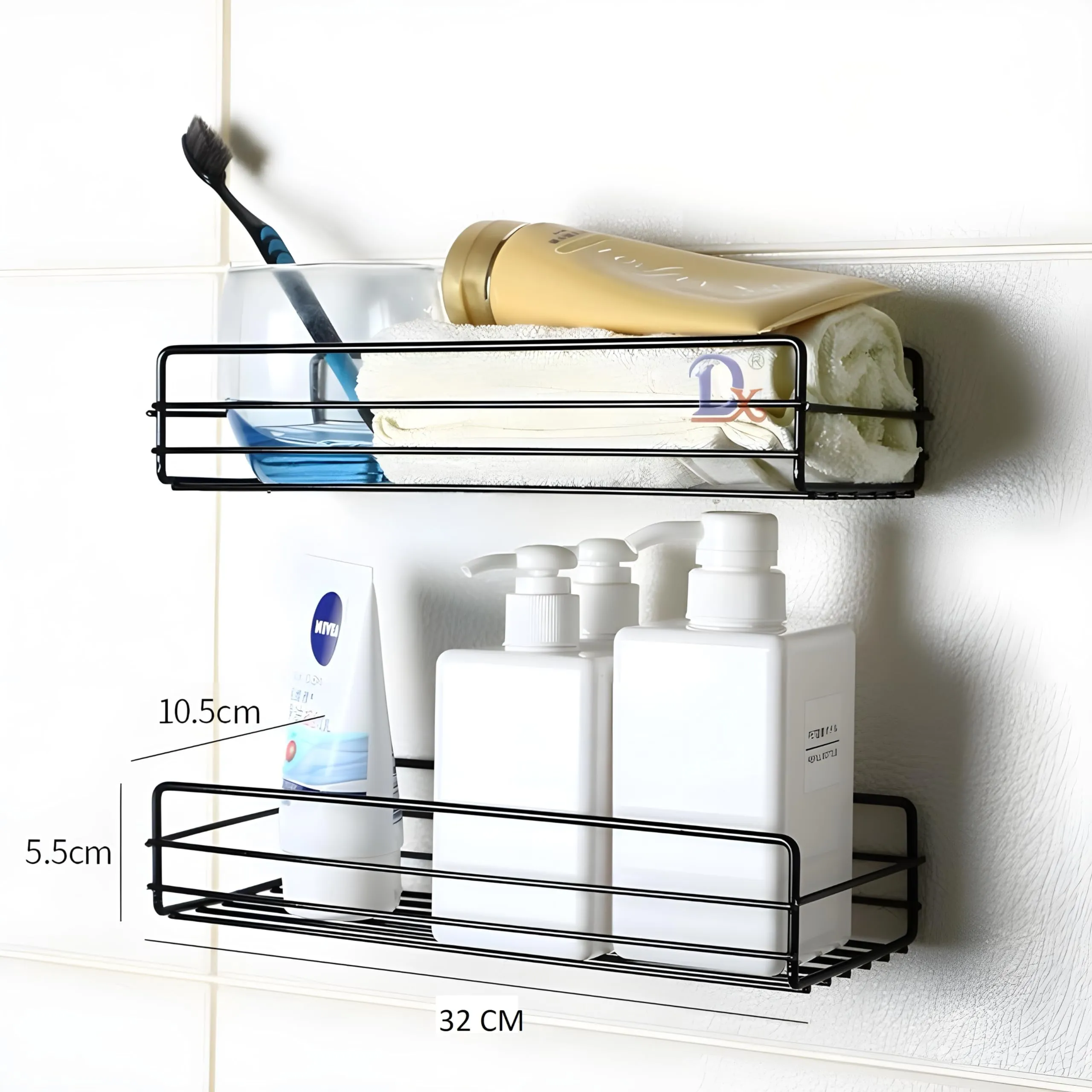 JIALTO Bathroom Accessories 2 Pcs Set of Bathroom Shelf for Wall and Corner Shelf, Ideal Bathroom Organiser for Maximizing Space (Black)