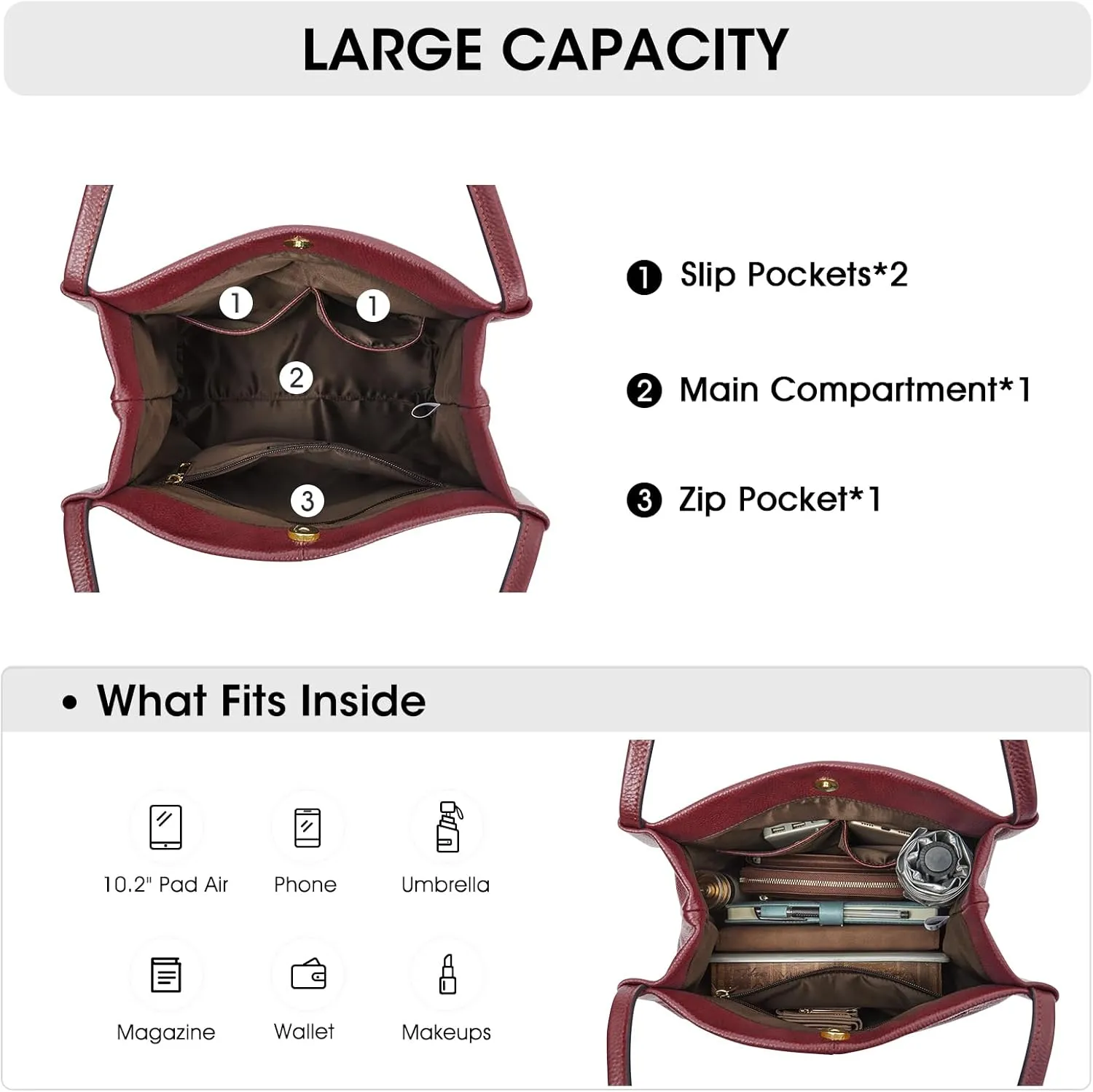 Kattee Leather Shoulder Tote Bags for Women, Soft Purses and Handbags with Top Magnetic Snap Closure