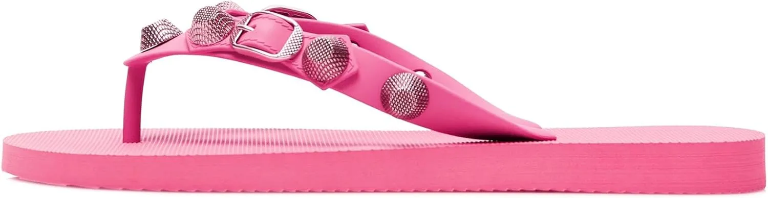 Kluolandi Studded Flip Flops for Women Beach Thong Sandals Comfortable Flat Slides Summer Slippers