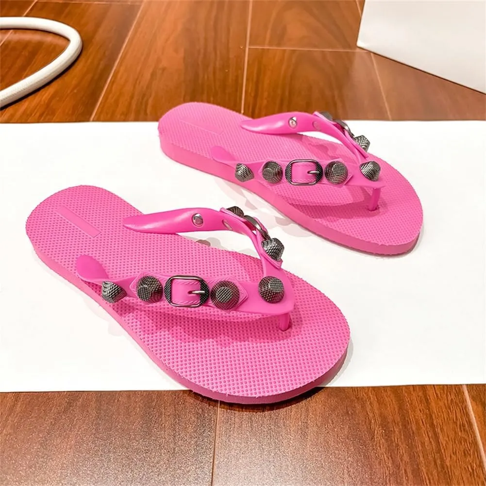 Kluolandi Studded Flip Flops for Women Beach Thong Sandals Comfortable Flat Slides Summer Slippers