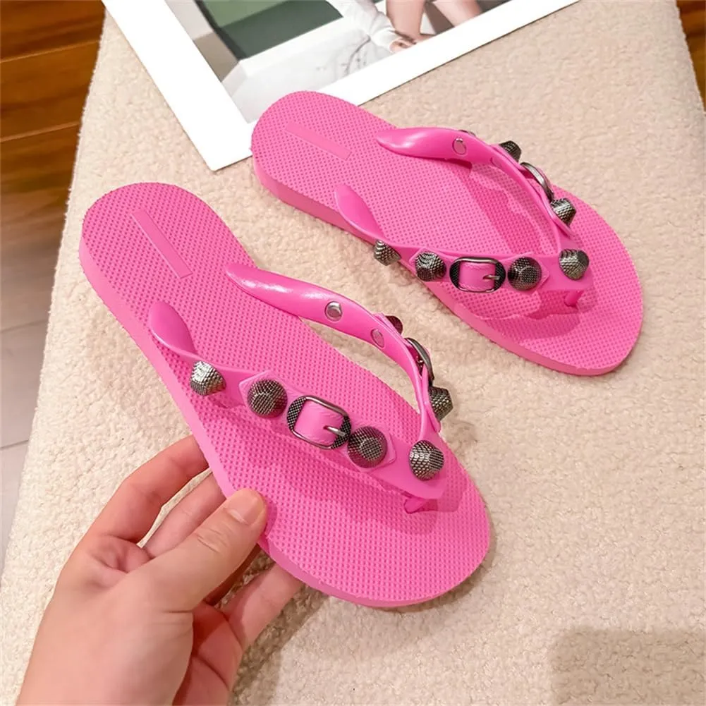Kluolandi Studded Flip Flops for Women Beach Thong Sandals Comfortable Flat Slides Summer Slippers