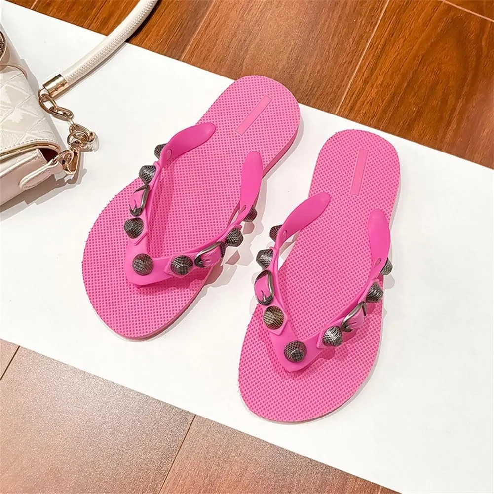 Kluolandi Studded Flip Flops for Women Beach Thong Sandals Comfortable Flat Slides Summer Slippers