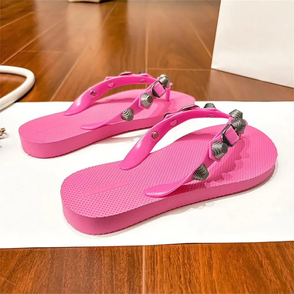Kluolandi Studded Flip Flops for Women Beach Thong Sandals Comfortable Flat Slides Summer Slippers
