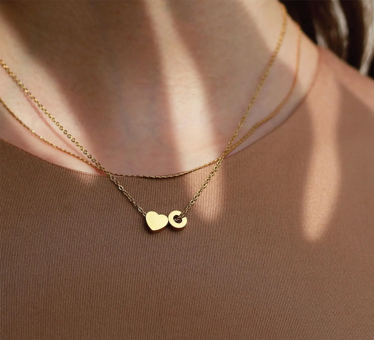 Krfy Gold Layered Initial Heart Necklace - Dainty 14K Gold Plated Tiny Letter Heart Personalized Monogram Name Necklaces for Women Trendy Gold Necklace Jewelry
