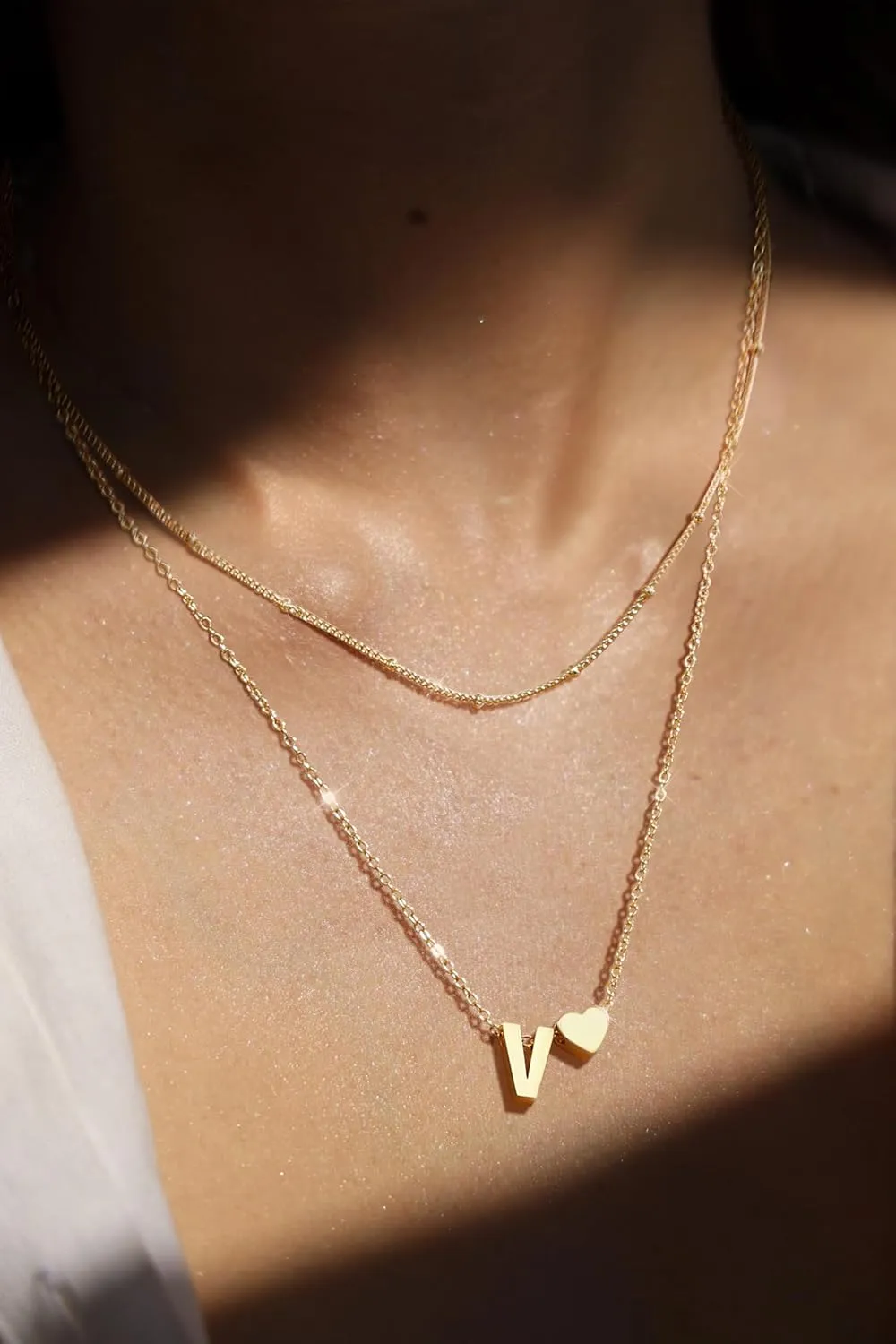Krfy Gold Layered Initial Heart Necklace - Dainty 14K Gold Plated Tiny Letter Heart Personalized Monogram Name Necklaces for Women Trendy Gold Necklace Jewelry