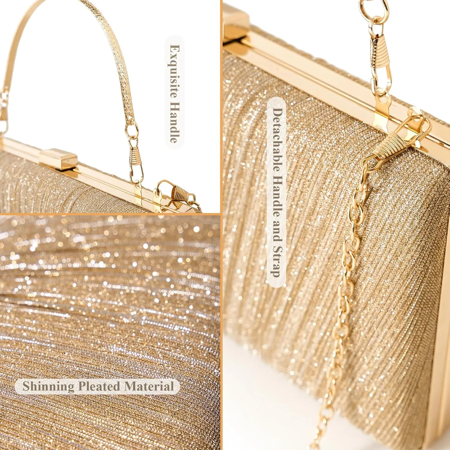Kseymeir Clutch Purses for Women Pleated Evening Handbag with Chain Prom, Cocktail, and Wedding