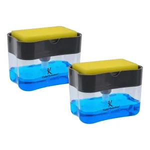Kuber Industries Rectangle Liquid Soap Dispenser for Kitchen | with Pump and Sponge Holder | Plastic, Lightweight & Durable | Multipurpose Use, Ergonomic Design & Easy to Clean | Grey (Pack of 3)