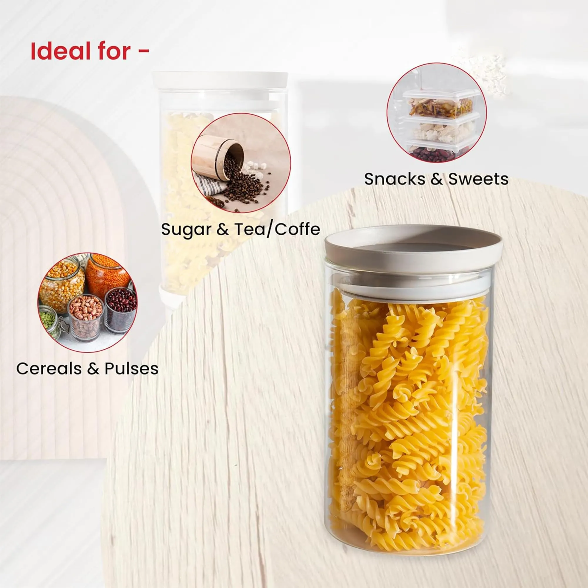 Kuber Industries Set of 2 Borosilicate Galss 1L Food Storage Jar Kitchen Containers Set with PP Lid | Multipurpose Dal & Pulses Storage Canisters Box for Kitchen Organizers | Transparent