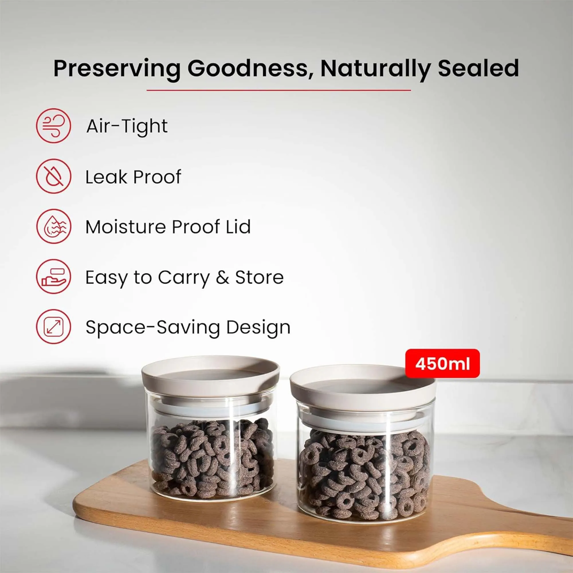 Kuber Industries Set of 2 Borosilicate Galss 450ml Food Storage Jar Kitchen Containers Set with PP Lid | Multipurpose Dal & Pulses Storage Canisters Box for Kitchen Organizers | Transparent