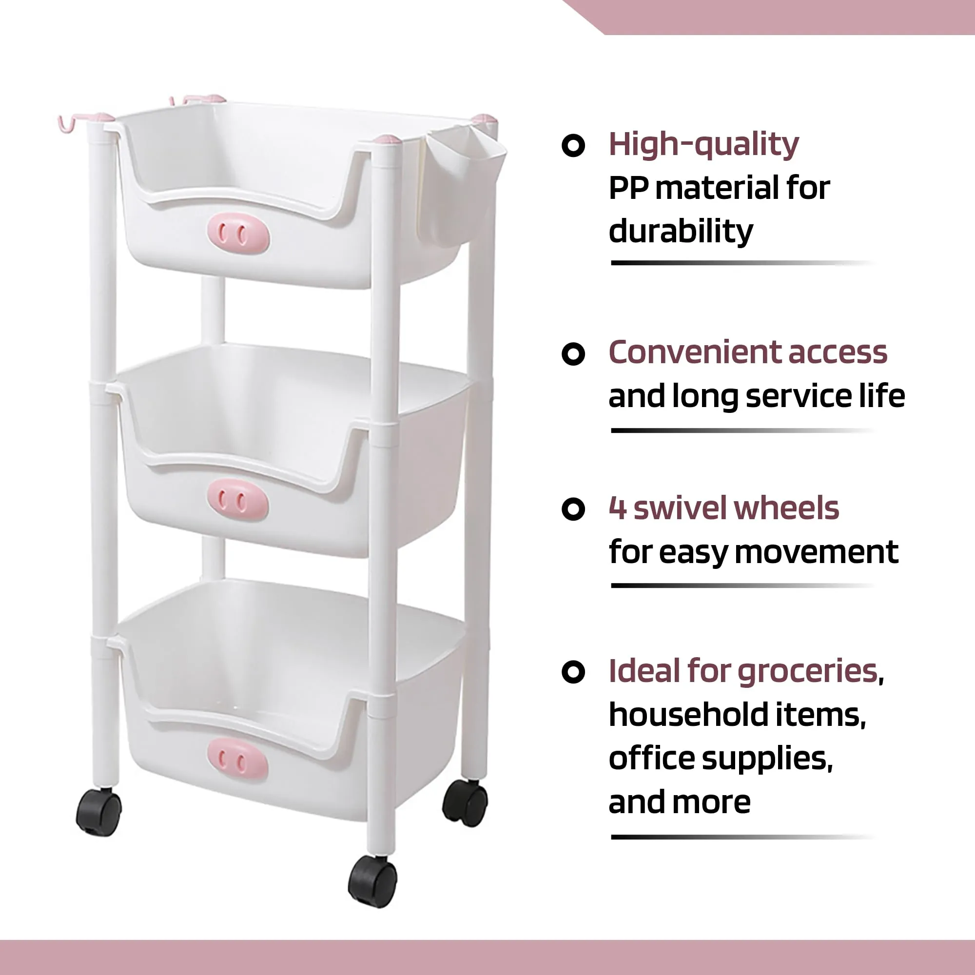 Kuber Industries (Set of 3) Slim Storage Organizer Rack | 3-Layer Rack for Storage | Laundry Organizers and Storage Racks | Side Rack for Kitchen | White