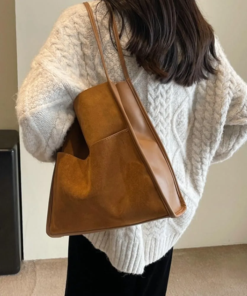 Large Bucket Tote Bags for Women Vegan Leather Handbag Suede Shoulder Purse Fashion Designer Working Satchel 2pcs