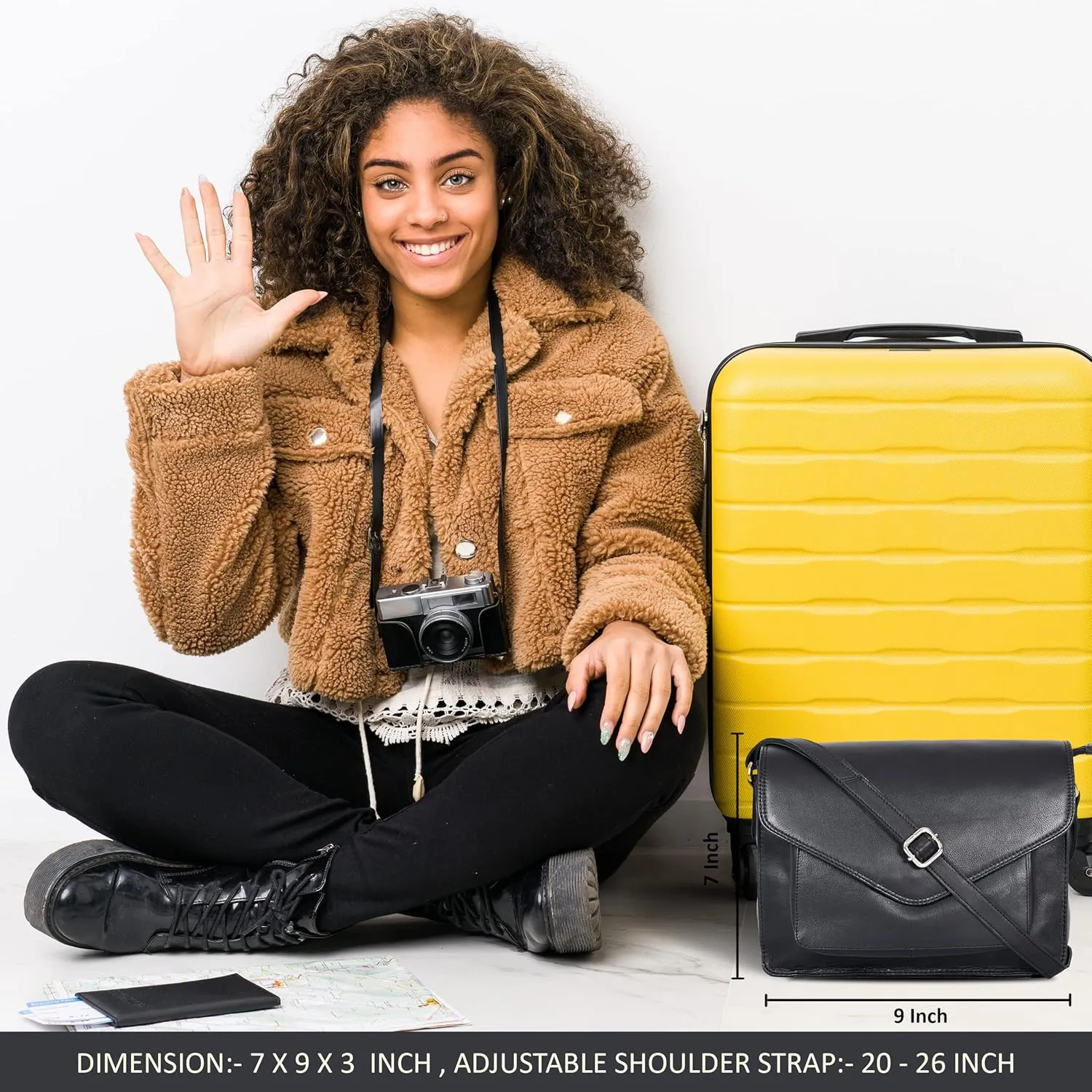 Leather Flapover Crossbody Handbag Purse for Women with Adjustable Strap & Overflap Snap Closure Tote/Bag