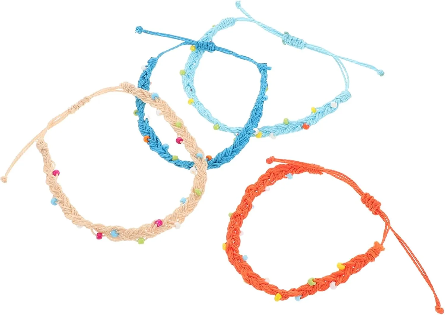 Lurrose 4Pcs Wax Cord Bracelets with Beads Handmade Adjustable Jewelry for Men and Women for Surfing Yoga and Everyday Wear