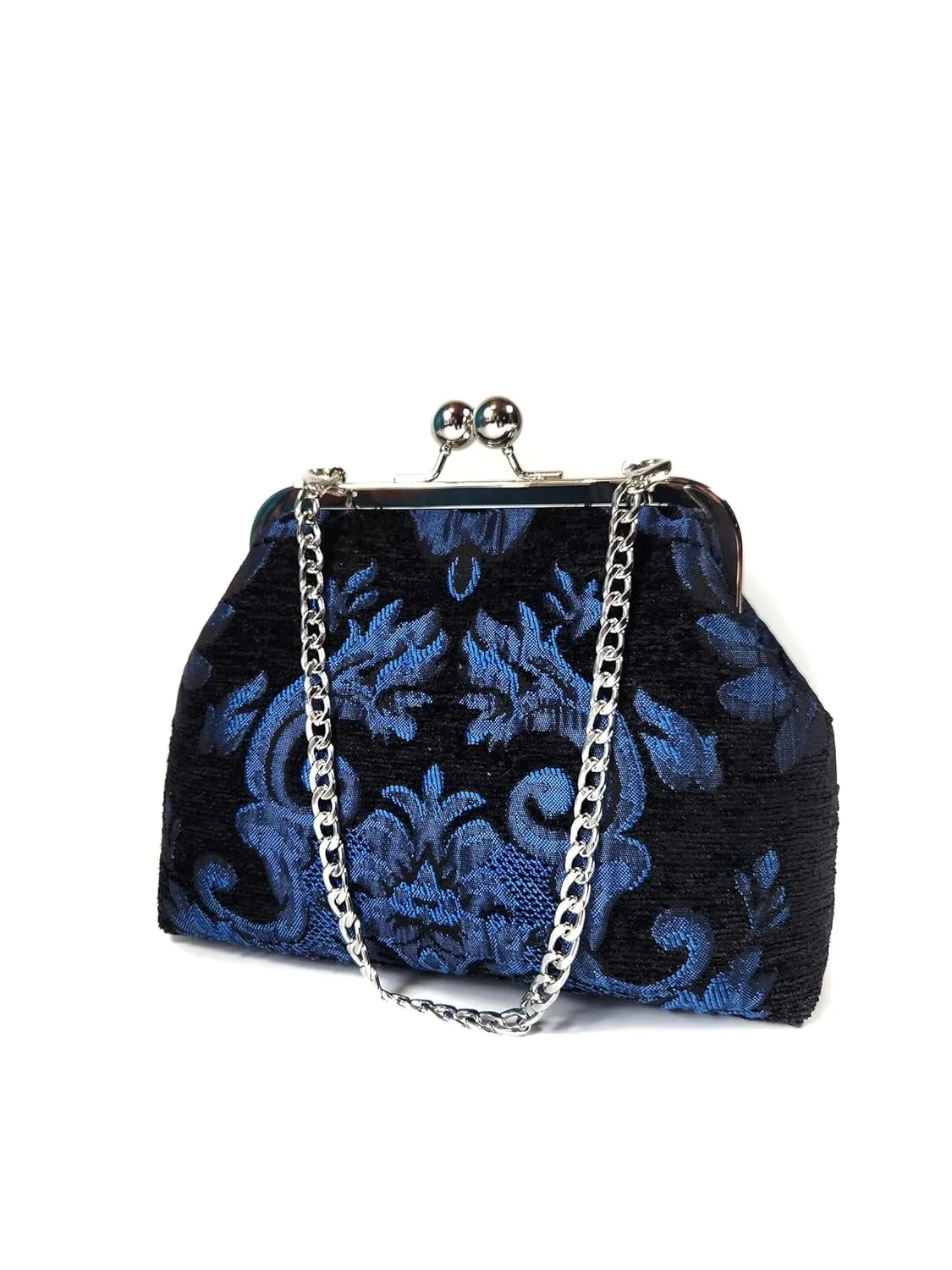 Luxury Blue Baroque Kisslock Clutch Purse, Chenille Evening Bag, Cute Gothic Novelty Purse, Gift for Women