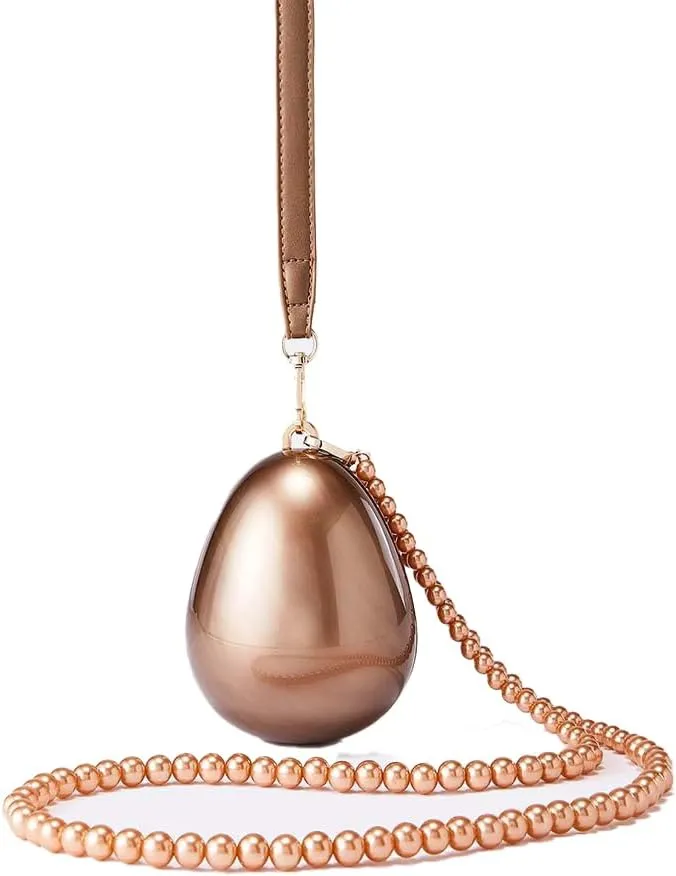 Luxury Pearl Acrylic Clutch Purse Elegant Shell Design Evening Bag with Pearl Chain Strap & Leather Handle for Wedding/Party