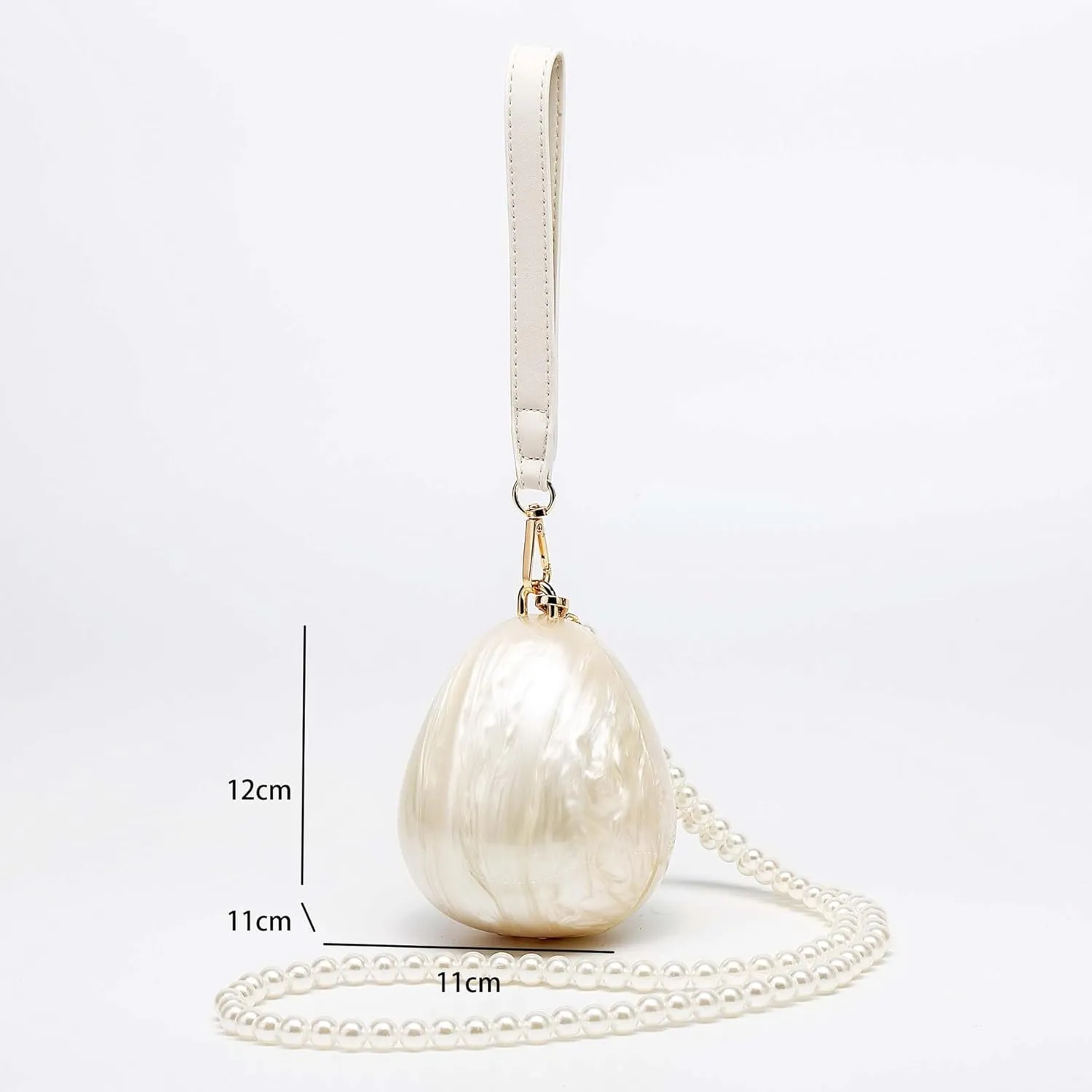Luxury Pearl Acrylic Clutch Purse Elegant Shell Design Evening Bag with Pearl Chain Strap & Leather Handle for Wedding/Party