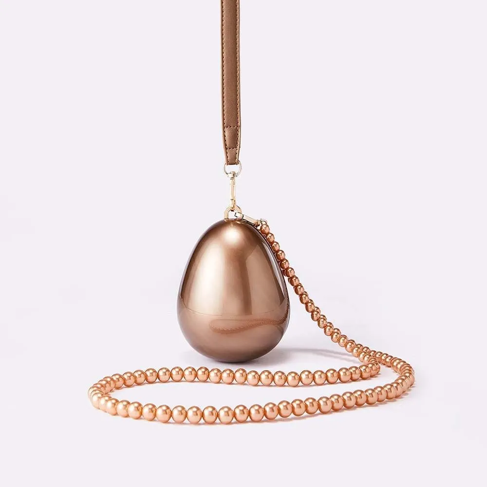 Luxury Pearl Acrylic Clutch Purse Elegant Shell Design Evening Bag with Pearl Chain Strap & Leather Handle for Wedding/Party