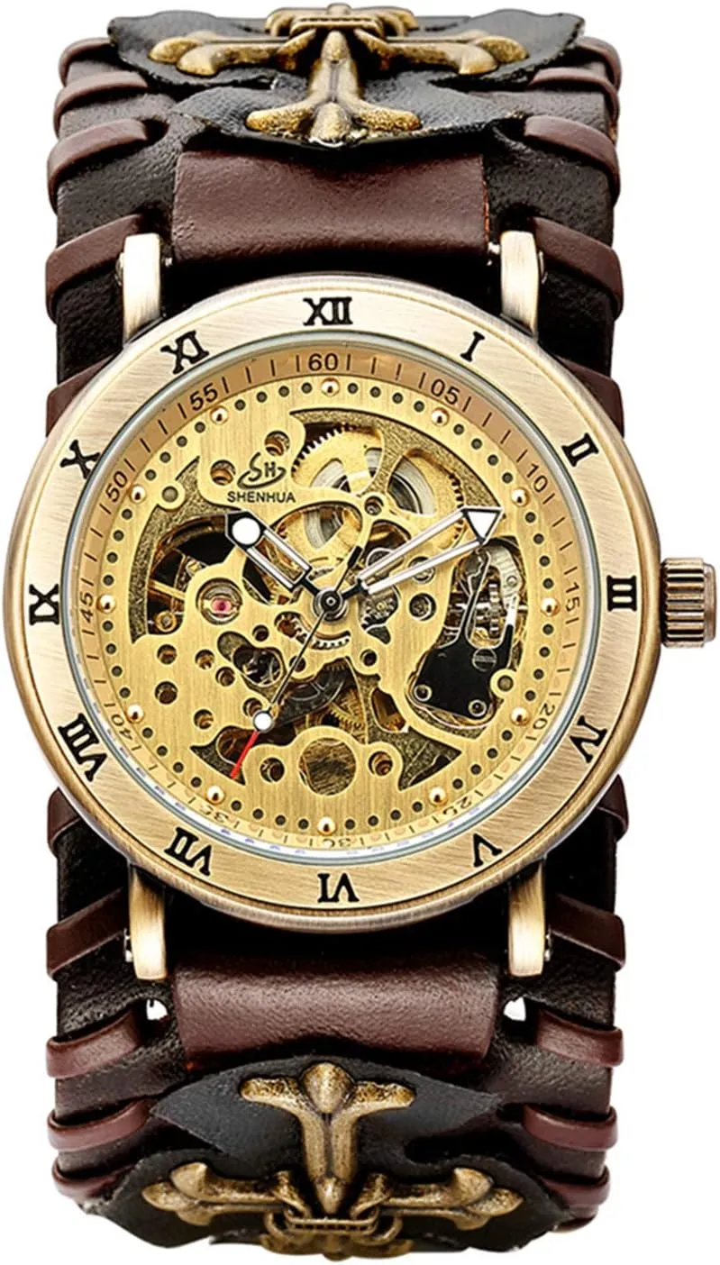 MASTOP Luxury Fashion Men's Vintage Bronze Skeleton Automatic Mechanical Sports Waterproof Analog Watches