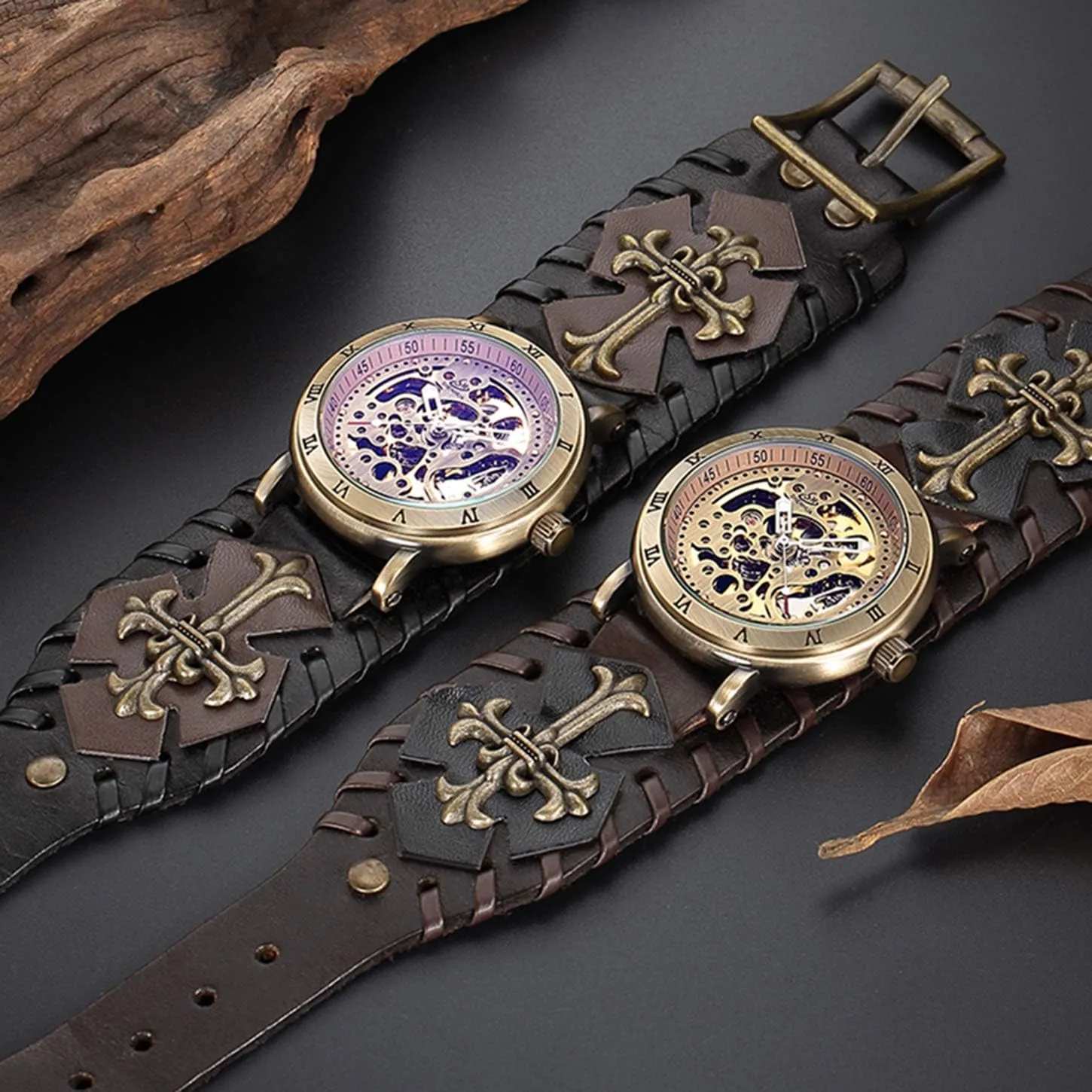 MASTOP Luxury Fashion Men's Vintage Bronze Skeleton Automatic Mechanical Sports Waterproof Analog Watches