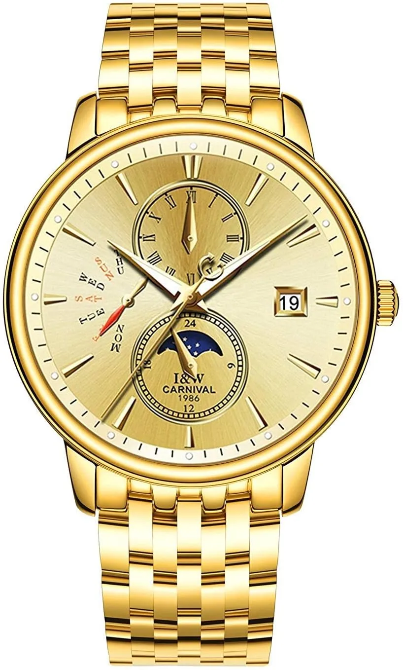 MASTOP Luxury Men's Watches Gold Stainless Steel Waterproof Automatic Mechanical Watches Luminous