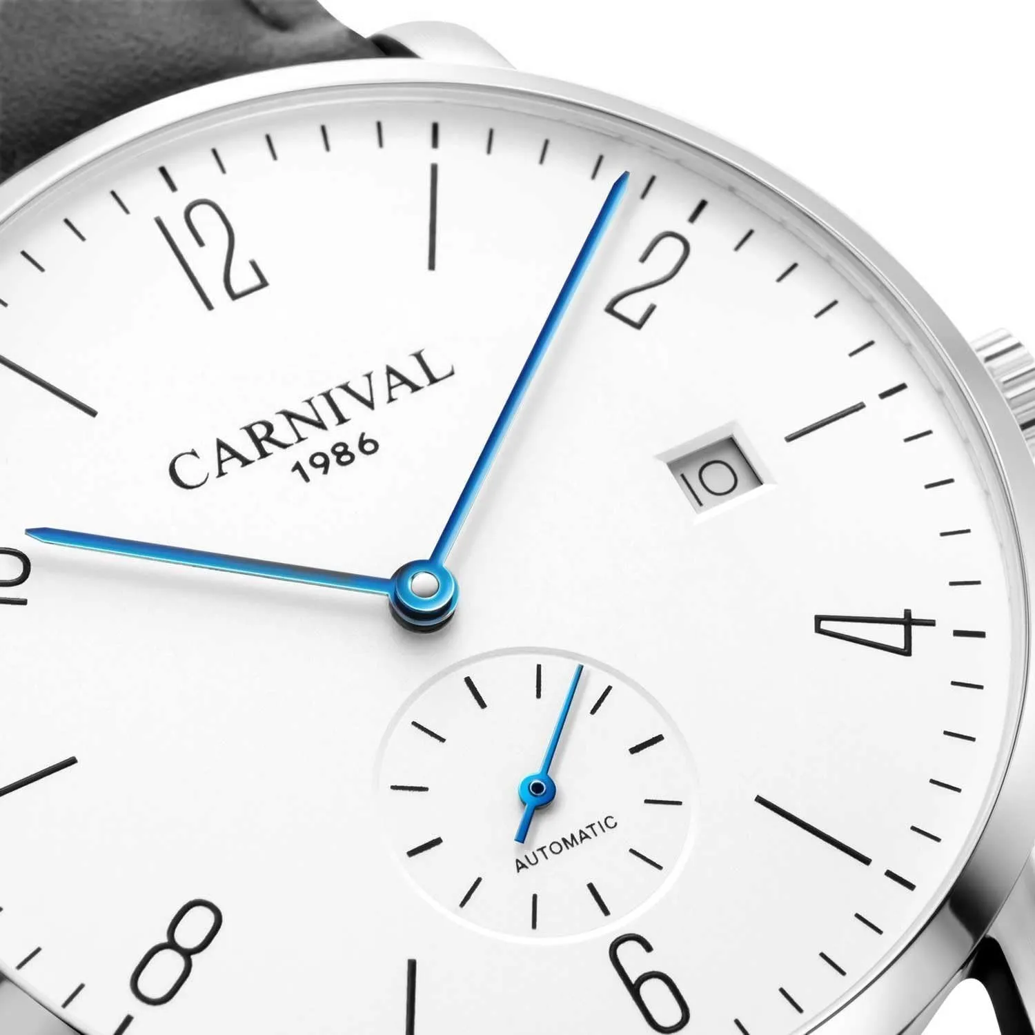 MASTOP Mens Ultra-Thin White Dial Watches Leather Strap Fashion Waterproof High End Automatic Mechanical Watch