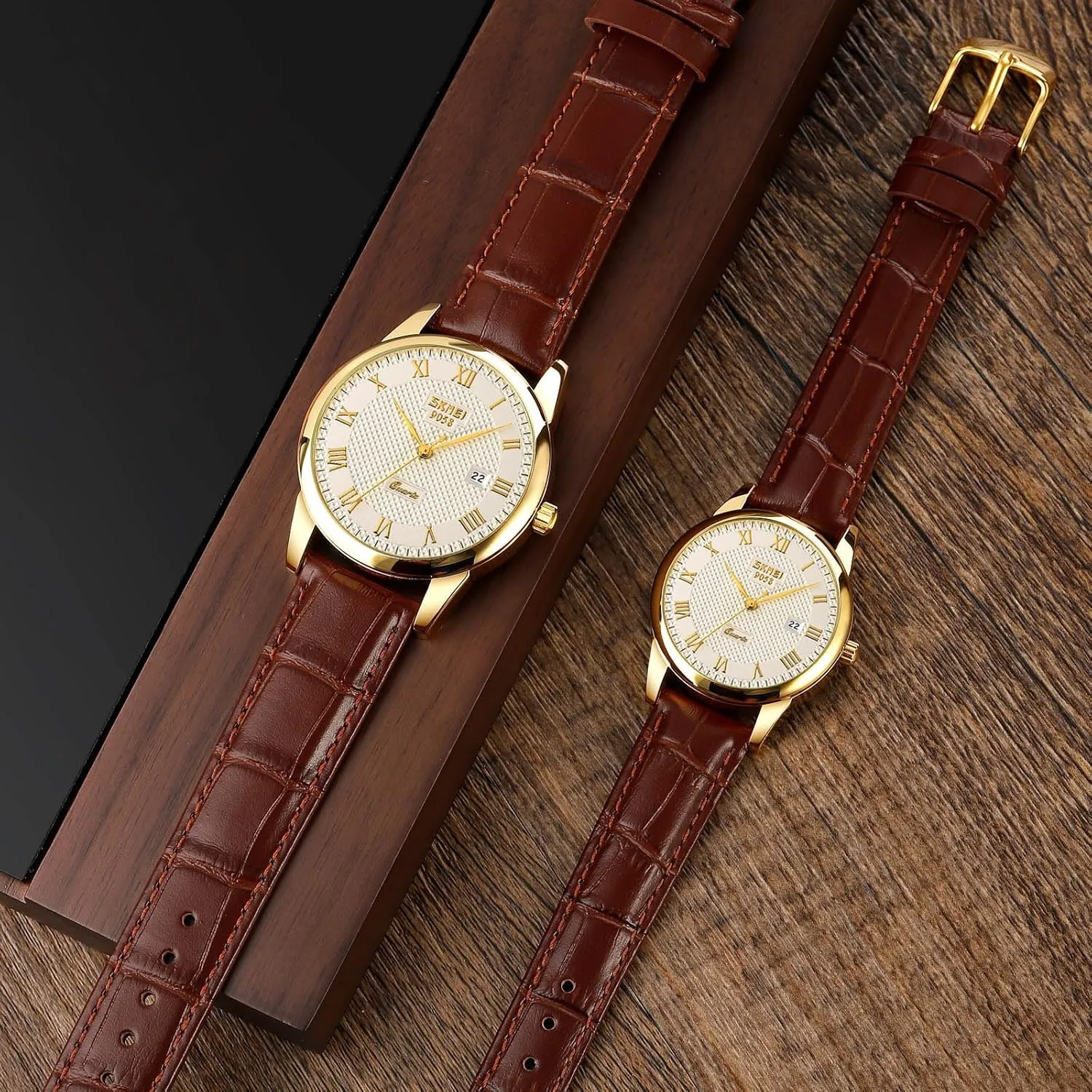 MASTOP Mens Womens Quartz Watch Roman Numeral Business Casual Fashion Analog Wrist Watch Classic Calendar Date Window 30M Waterproof Comfortable Leather Watches