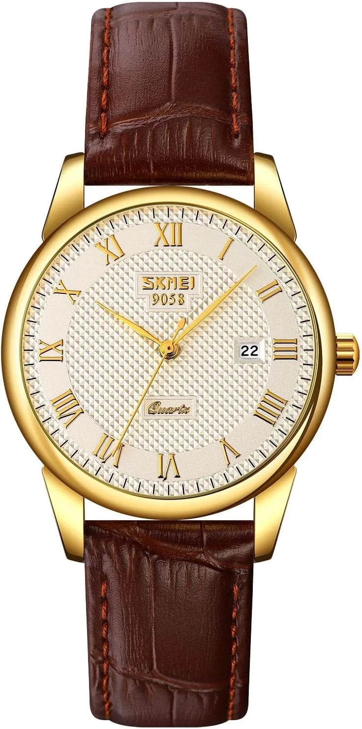 MASTOP Mens Womens Quartz Watch Roman Numeral Business Casual Fashion Analog Wrist Watch Classic Calendar Date Window 30M Waterproof Comfortable Leather Watches