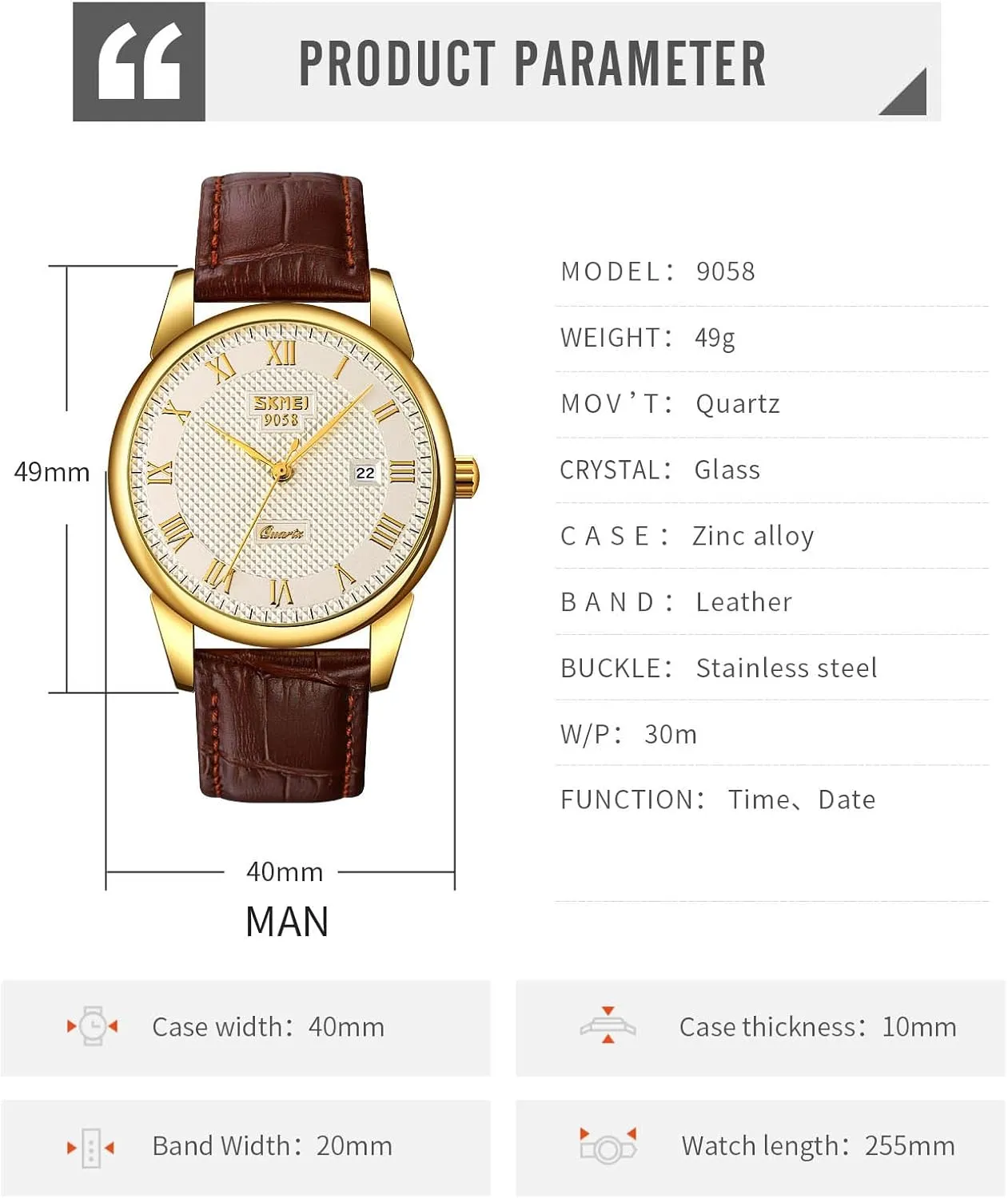 MASTOP Mens Womens Quartz Watch Roman Numeral Business Casual Fashion Analog Wrist Watch Classic Calendar Date Window 30M Waterproof Comfortable Leather Watches