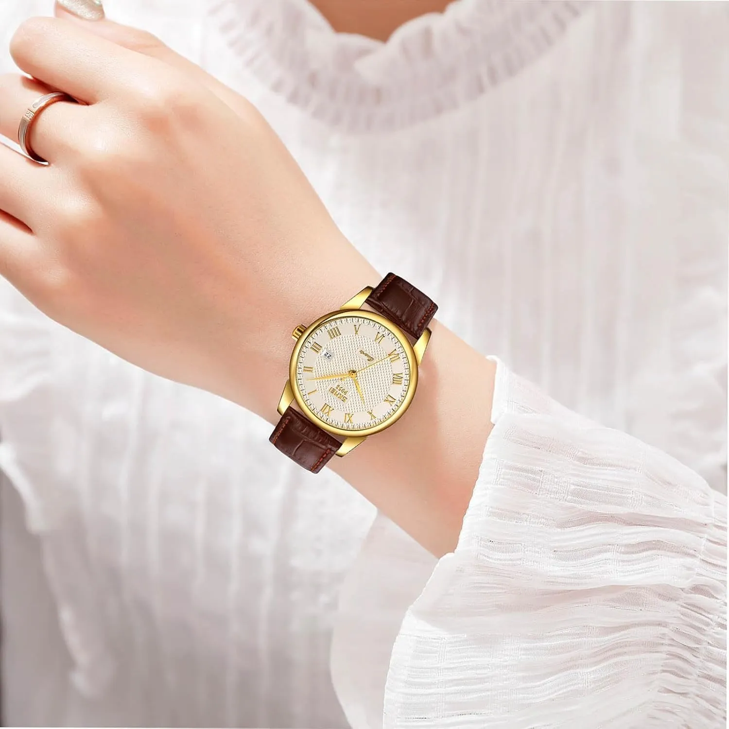 MASTOP Mens Womens Quartz Watch Roman Numeral Business Casual Fashion Analog Wrist Watch Classic Calendar Date Window 30M Waterproof Comfortable Leather Watches
