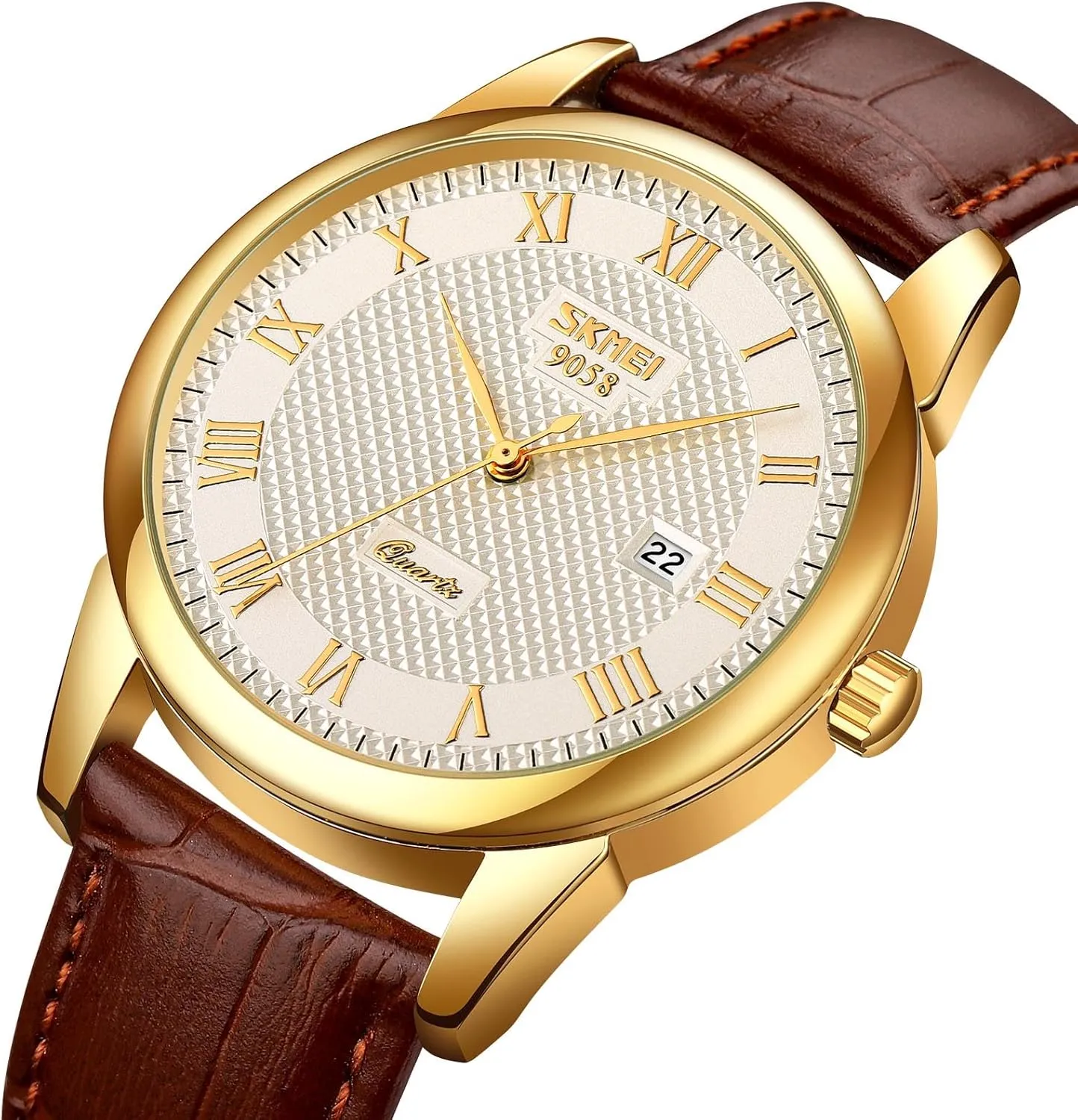 MASTOP Mens Womens Quartz Watch Roman Numeral Business Casual Fashion Analog Wrist Watch Classic Calendar Date Window 30M Waterproof Comfortable Leather Watches